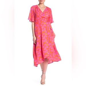 Bobeau Hot Pink and Purple Wrap Dress Size Large